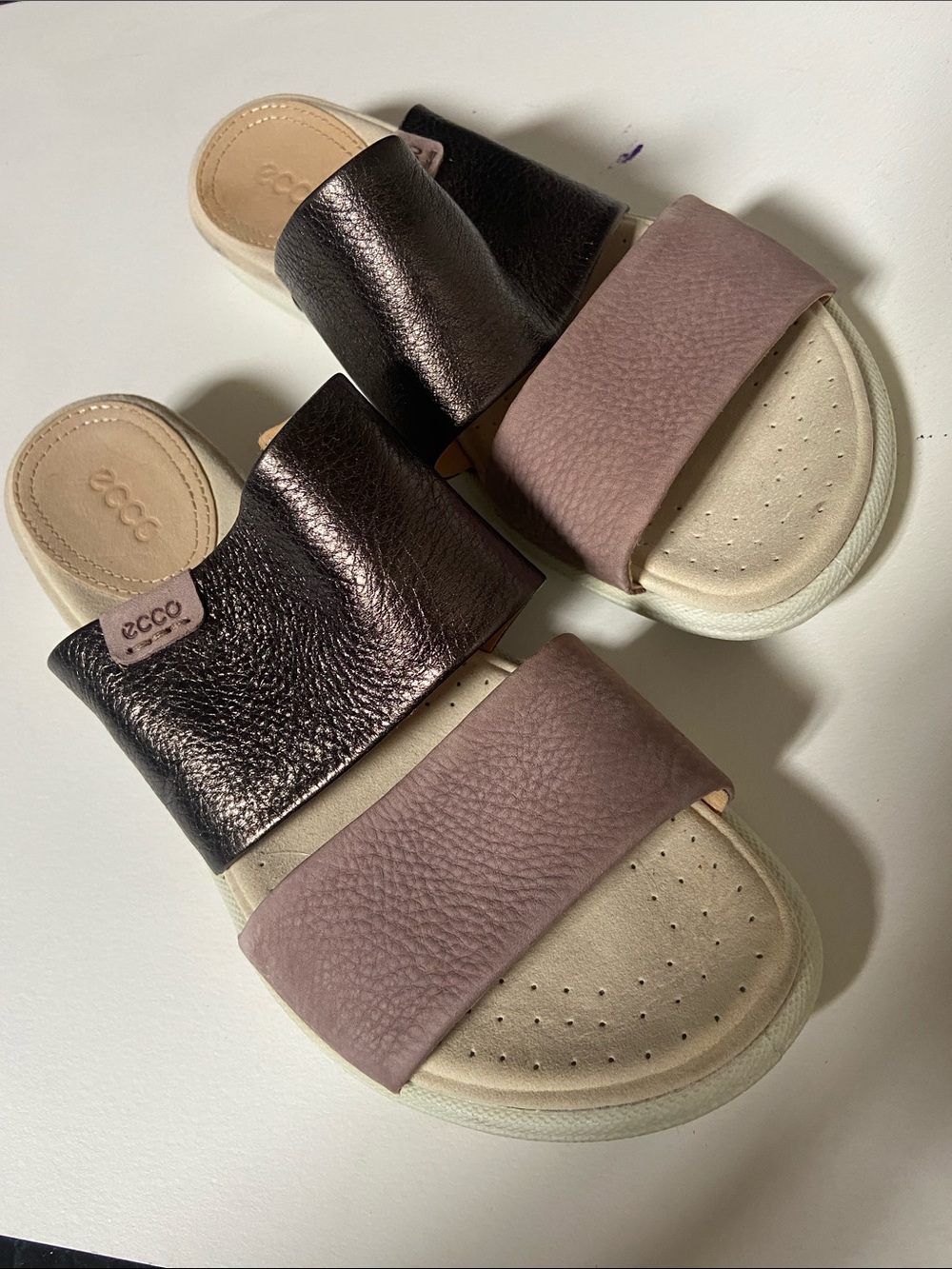 Ecco Danara Two-Band Slide Sandals Metallic Bronze-N-Dusty Pink Leather 37/6.5 View 3